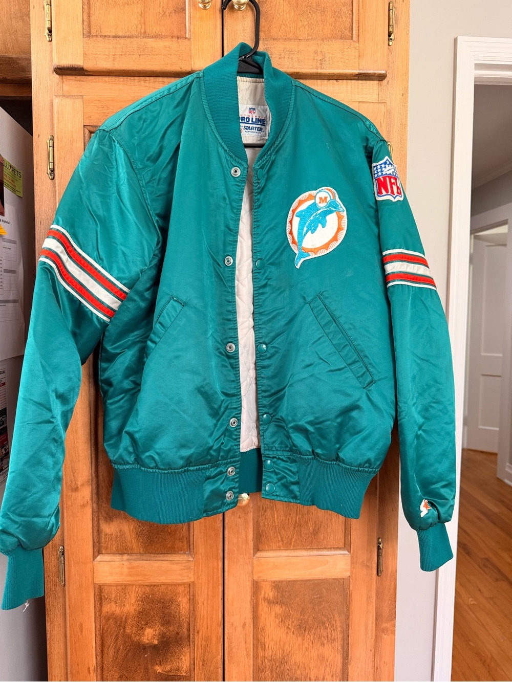 STARTER Vintage Miami Dolphins Satin Bomber Jacket